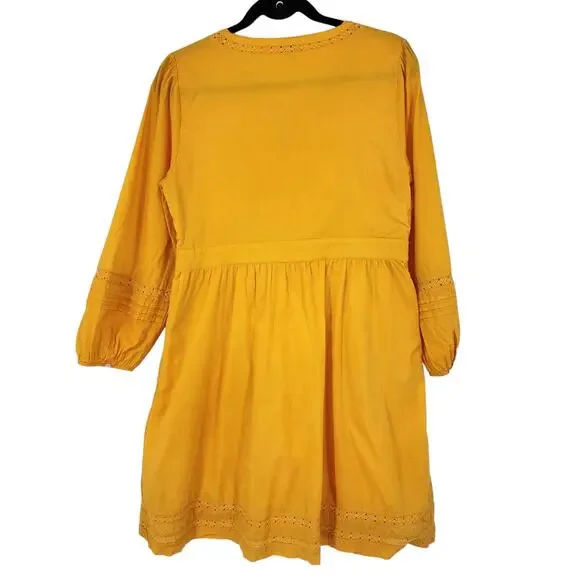 J. Crew Factory Cotton V-Neck Mini Dress Pockets in Marigold Size Small - Picture 3 of 7